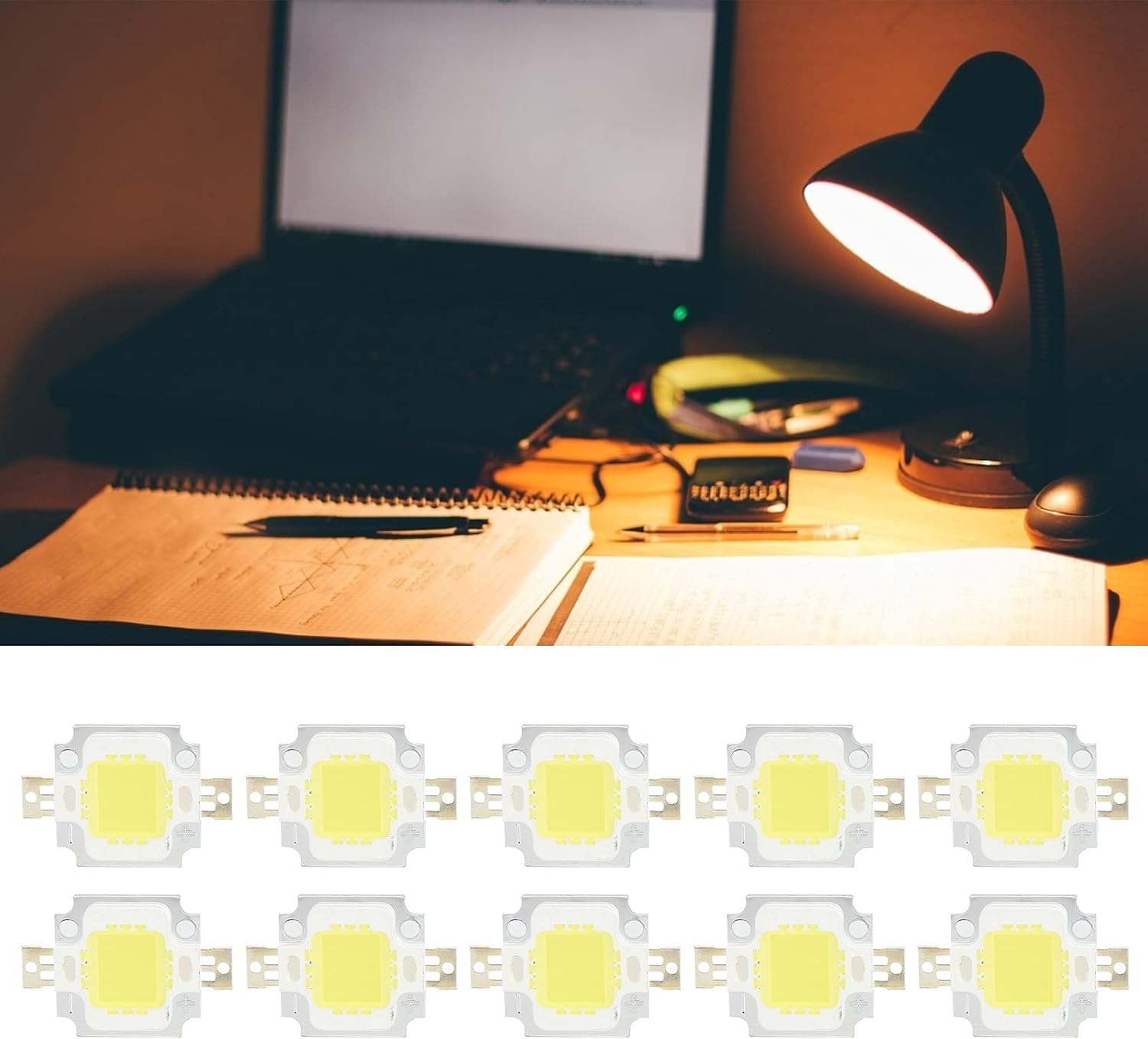 KIMISS 10W 6500K LED COB Light Chip - High DIY Lamp Beads for Indoor or Outdoor Lighting Fixtures | 12V & 700mA Integrated Bulb Chips | Pack of 10