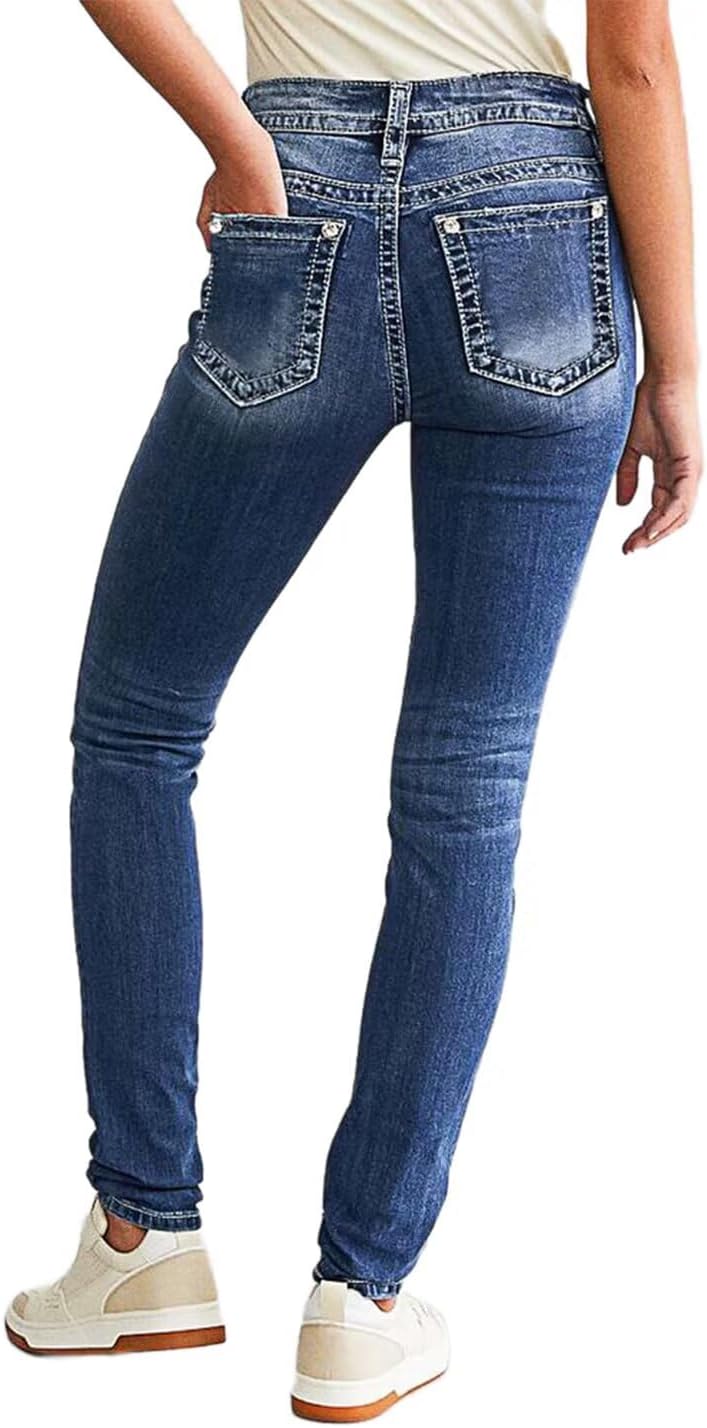 Flamingals Women’s Butt Lifting Skinny Leg Jeans Stretchy Tummy Control Mid Rise Denim Jeans