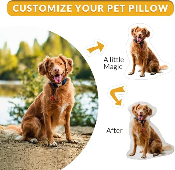 Custom Pet Pillow with Photo,Personalized Cat Dog Full Body Picture Shaped Pillow for Pet Lovers, Customized Animal Pictures Pillows Memorial Gifts