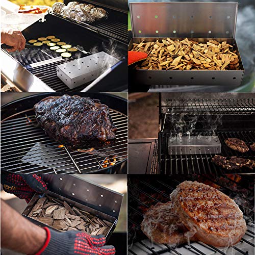 Pellet Grill Smoker Box for BBQ Heavy Duty Sturdy Stainless Steel for Charcoal & Gas Grilling Accessories Wood Chips Meat/Salmon in Barbecue (Round Hole) - Thumbnail 4