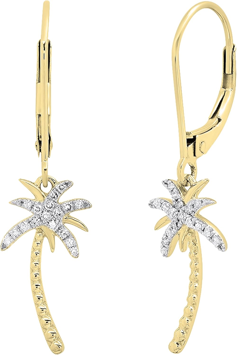 Dazzlingrock Collection 0.15 Ctw Round White Natural Diamond Ladies Beaded Palm Tree Drop Earrings