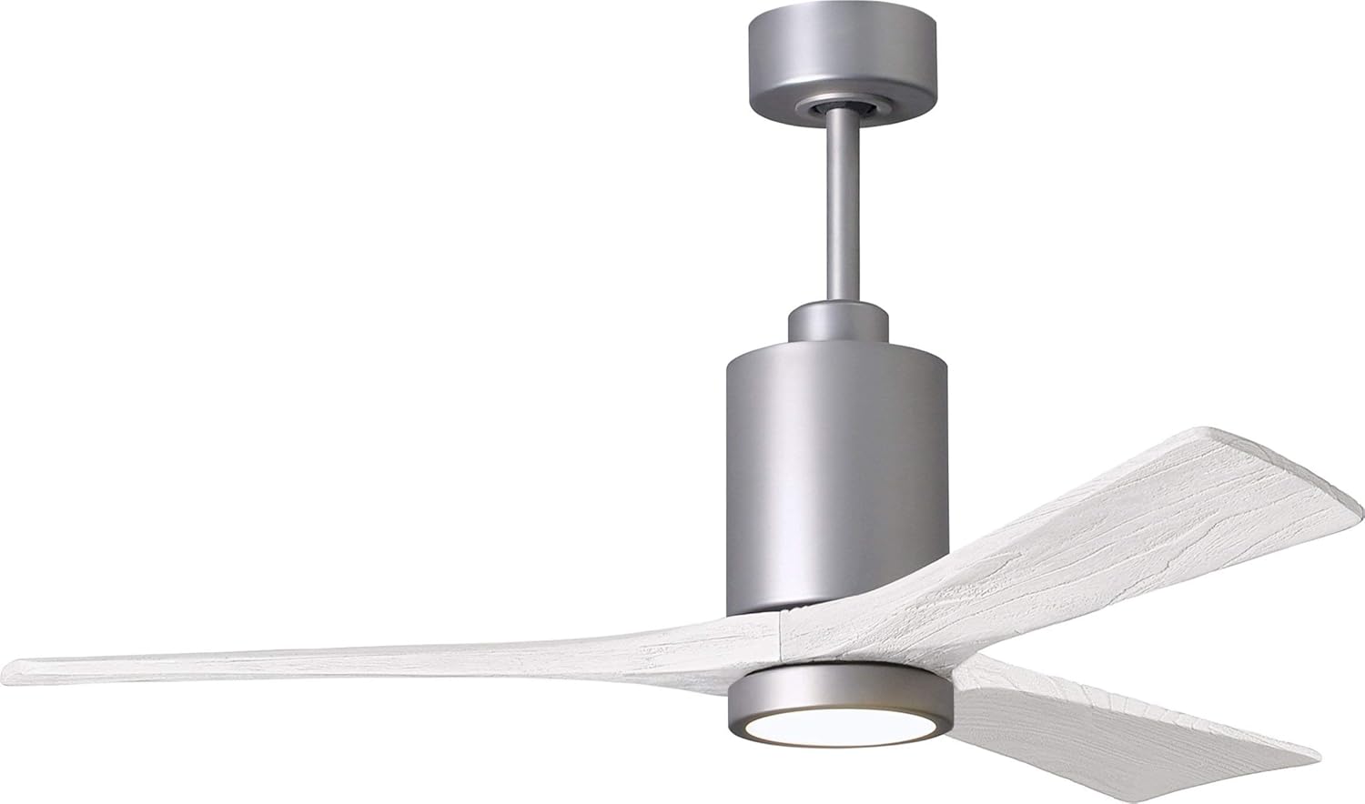 Matthews PA3-BN-MWH-52 Patricia Damp Rated 52" Ceiling Fan with Light and Remote & Wall Control, 3 Matte White Solid Wood Blades, Brushed Nickel