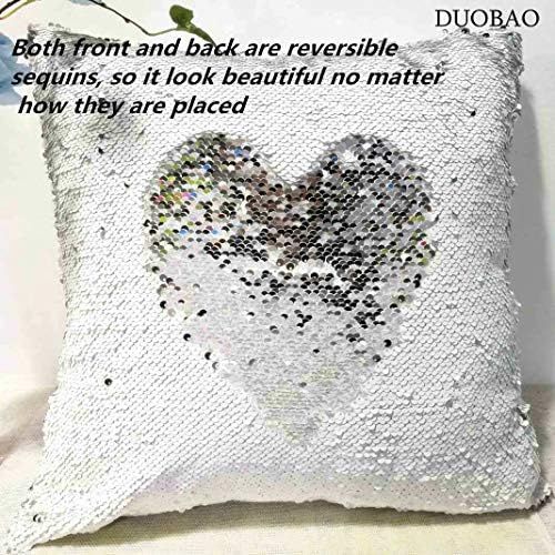 DUOBAO Mermaid Sequin Pillow Cover Silver to White 18x18 Inch Sequin Pillow Reversible Sequin Pillow Cover Throw Pillow Case
