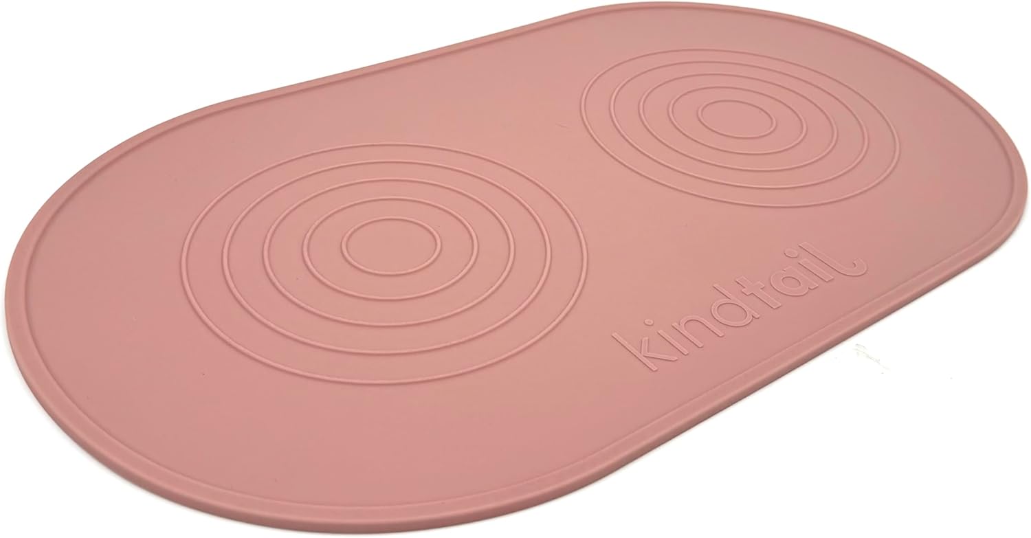 KindTail Dog & Cat Food Mat - Waterproof, Food-Grade Silicone Pet Placemat for Feeding & Water Bowls - Raised Edges Protect Floors - Non-Slip Grip - Dishwasher Safe - 19 x 11 Inches, Grey