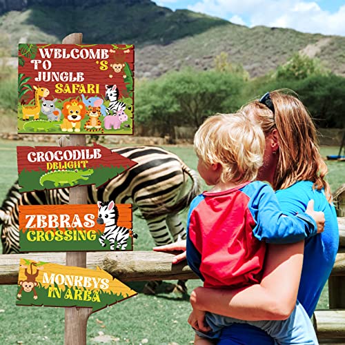 Image of Hooqict 20 Pieces Safari Party Sign for Welcome to Jungle Safari Theme Party Decorations Directional Signs Classroom Wild Animal Birthday Party Decorations Zoo Party Supplies