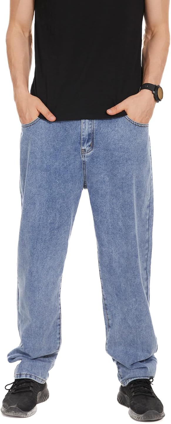 Mens Baggy Hip Hop Style Jeans Casual Loose Fit Vintage Skateboard Dance Denim Pants