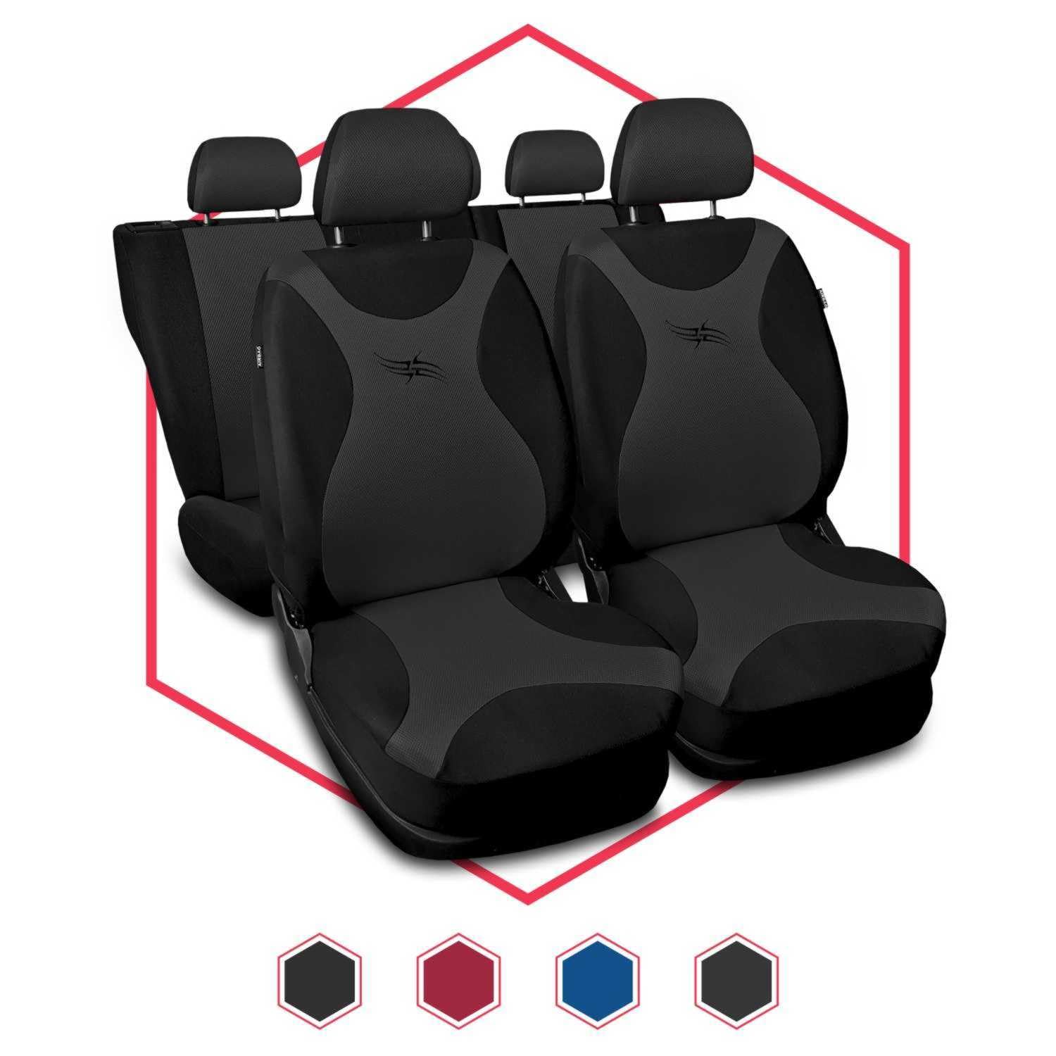 3er Set Autositzbezüge PKW universal | Auto Sitzbezüge Polyester Grau für Airbag geeignet | für Vordersitze und Rückbank | 1+1 Autositze vorne und 1 Sitzbank hinten teilbar 2 Reißverschlüsse