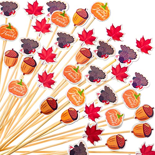 Thanksgiving Cocktail Picks Thanksgiving Food Appetizer Toothpicks Bamboo Thanksgiving Food Picks Sticks Fruit Sticks Drink Picks Cupcake Toppers Turkey Day Fall Dinner Party Supplies (100 Pieces) #TOP11