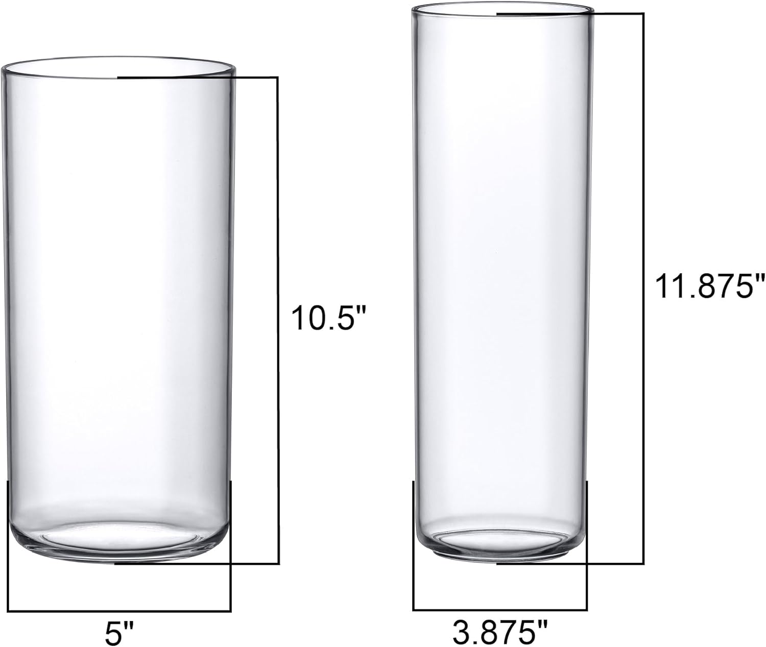 Amazing Abby - Viola Alta - Plastic Cylinder Vases (6-Piece Set), Acrylic Flower Vases for Wedding Centerpieces, Home Decorations, Office Ornaments, Shatter-Proof, 10" + 12" (H) (Not Glass)