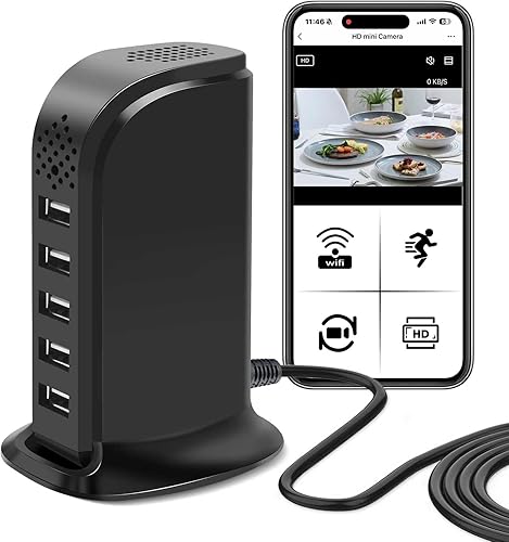 DJDAI Cargador USB de cámara oculta WiFi, cámaras inalámbricas HD 1080P con vista de aplicación, detección de movimiento para seguridad interior,