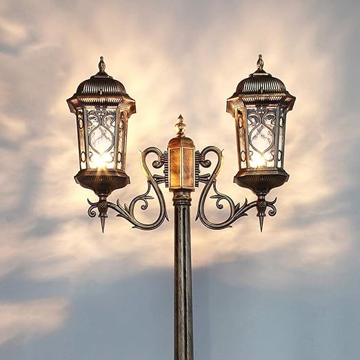 Generic GUOCC Creative Victorian Glass Lantern Column Lamp Post Light Traditional Waterproof Outdoor Street Light Villa Lawn Floor Lamp E27 Decor Patio Deck Square Aluminum Metal High Pole Pillar Lights Light photo 2