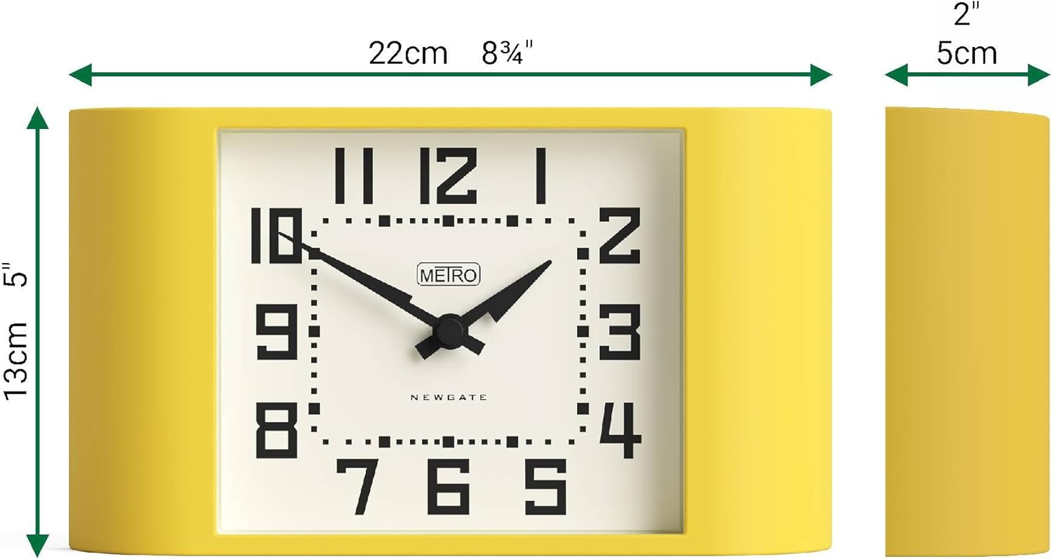 NEWGATE® Mini Metro Desk Clock | Retro Mantel Clock | Citrus Yellow | Mid-Century Style for Desk, Table top, Shelf or Bedside