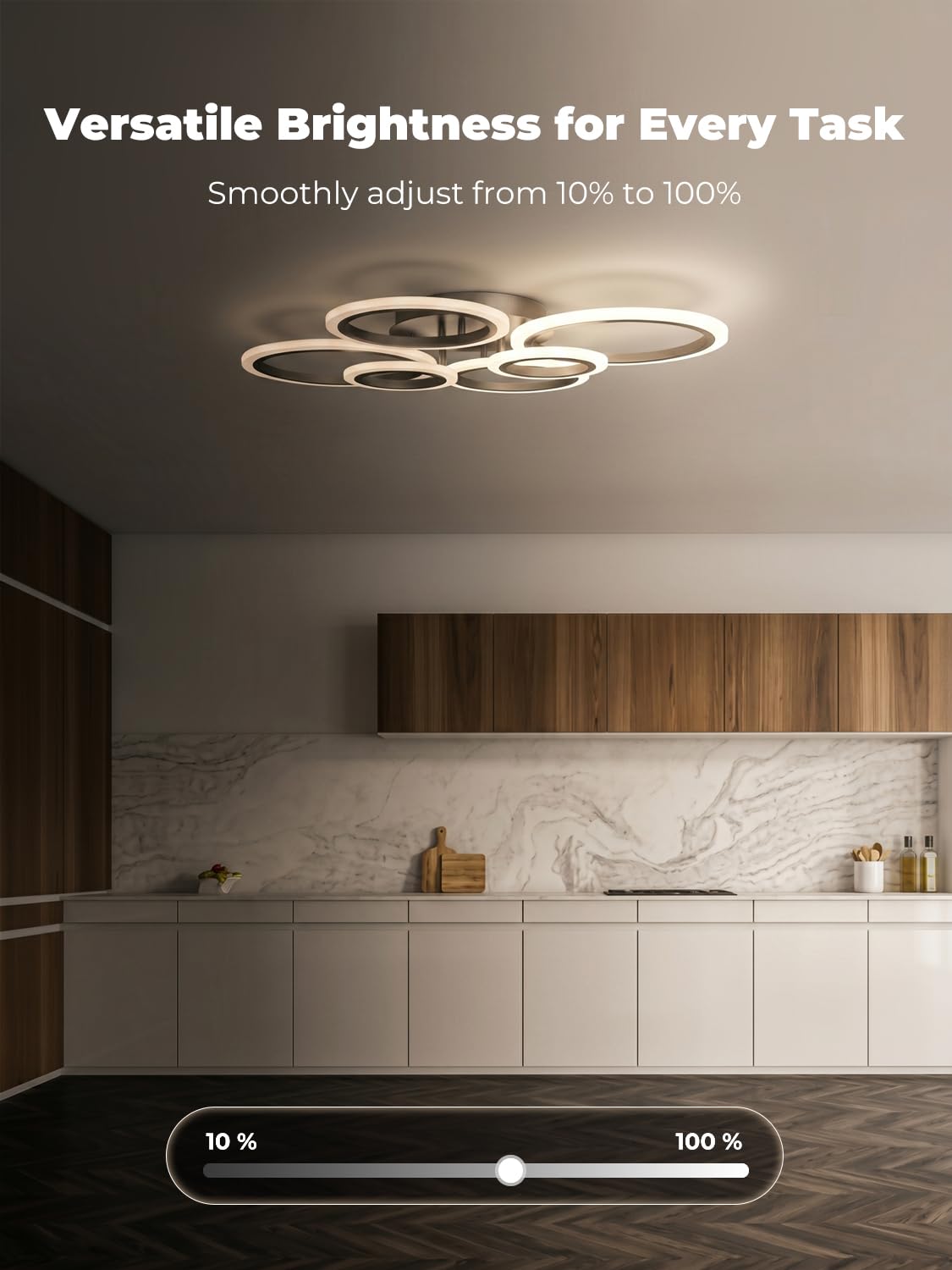 Inteligentna lampa sufitowa LED, współpracuje z Alexa i Google Home, ściemniana z regulowaną temperaturą barwową (3000 K-6500 K), nowoczesny design z 6 pierścieniami do salonu, sypialni, czarna
