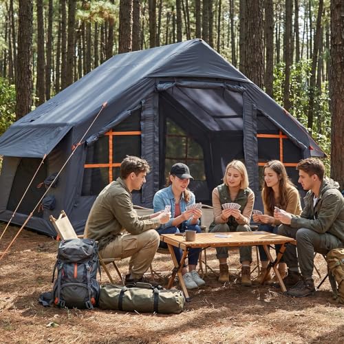 Image of Inflatable Camping Tent,2 /4 /6 /8 Person Glamping Inflatable Tents with Awning, Quick Setup Blow Up Tents with Pump, Waterproof Oxford Inflatable House for Camping, Air Glamping Hot Tents for Adult