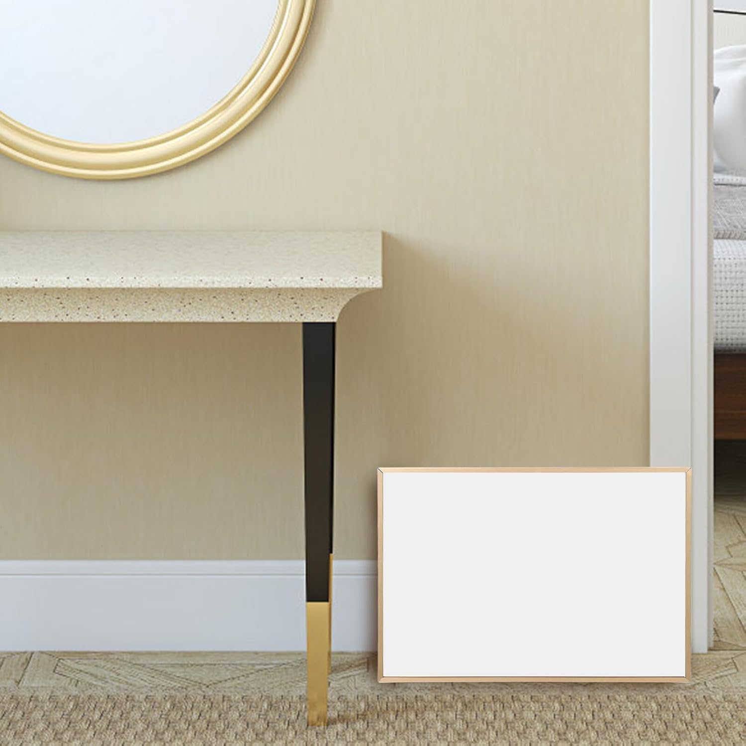 Multi-Functional Small Floor Mirror for Trying on Shoes and Makeup with Aluminum Alloy Frame, Decorative Stand Mirror for Shoe Stores and Living Room Use, Gold Finish