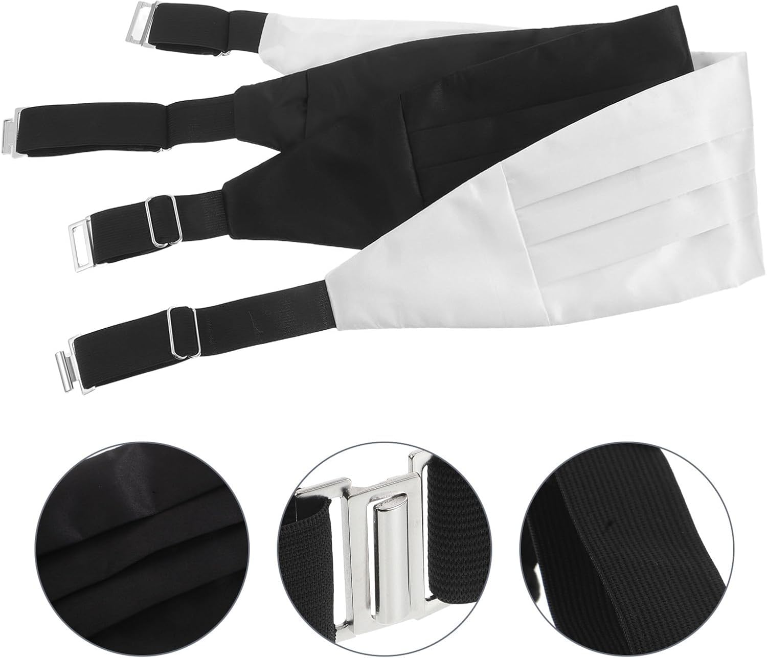 2pcs Adjustable Formal Cummerbund for Men Comfortable Elastic Waistband Tuxedo Accessory Black White Dress Waistband for Weddings Parties and Suit Events
