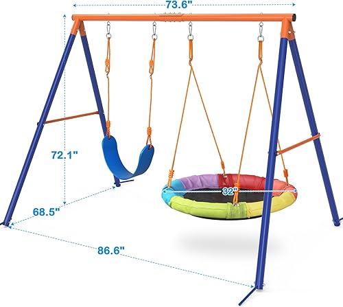 Miniatura 8 de GIKPAL Juegos de columpios para patio trasero, soporte de columpio con platillo de 32 pulgadas y asiento de columpio de 26.2 pulgadas, columpio