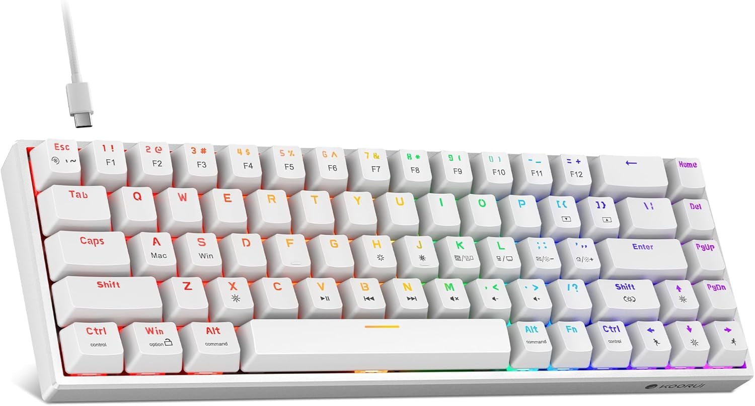 Snapklik.com : KOORUI 60% Mechanical Gaming Keyboard, Mixed Colors LED ...