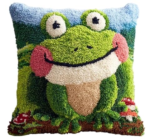 Taxpy Latch Hook Pillowcase Embroidery Kit,Cute Frog 17X17In