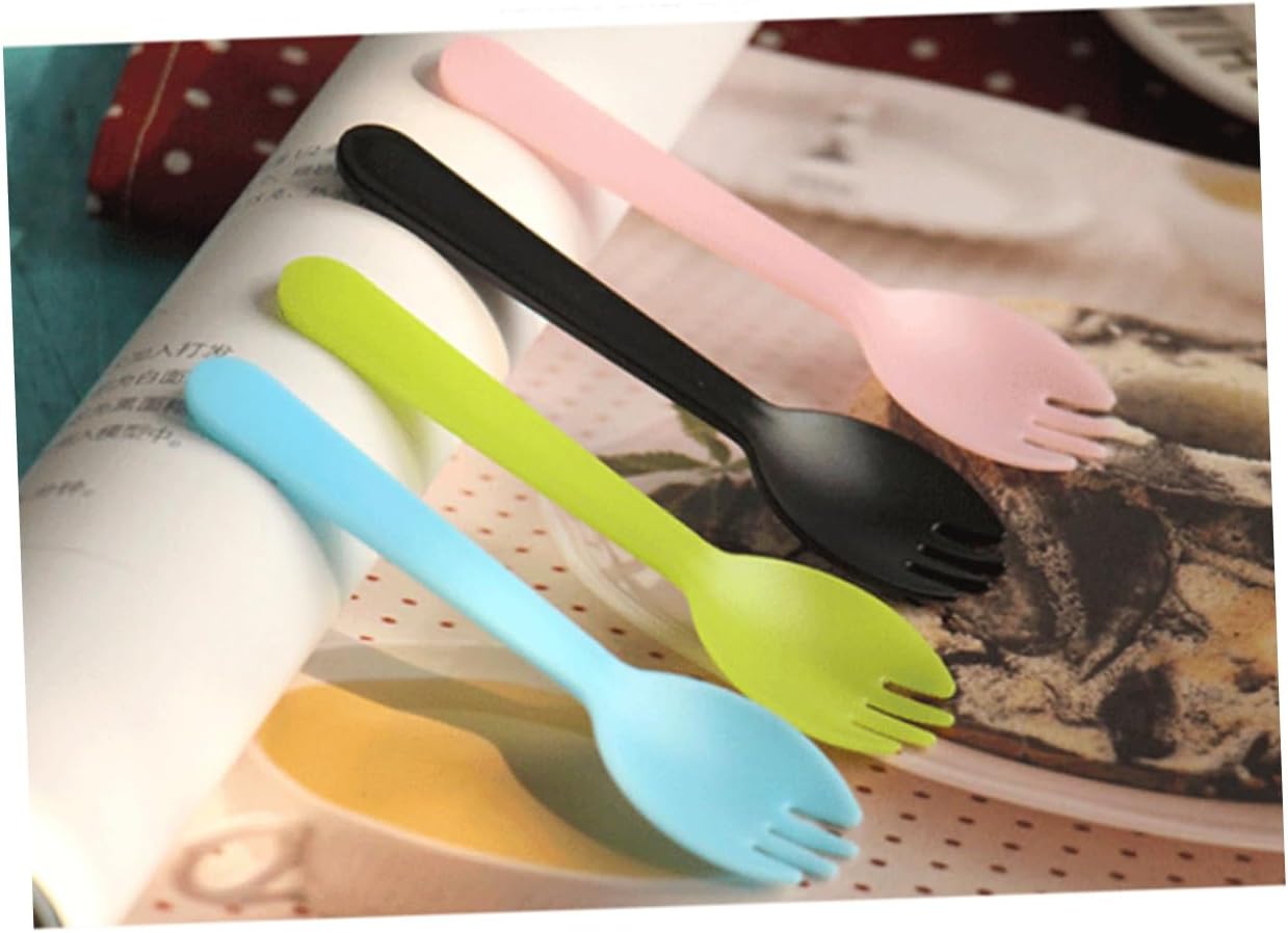100PCS Plastic Sporks Set 3-Prong Disposable Forks and Spoons for Cake Ice Cream Fruit and Dessert Versatile Tableware for Parties and Events