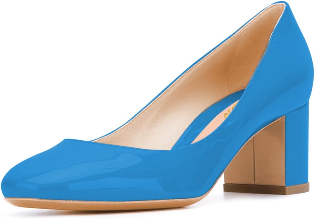 YDN Women Comfy Round Toe Block Low Heel Pumps Slip-on Dress Office Business Shoes