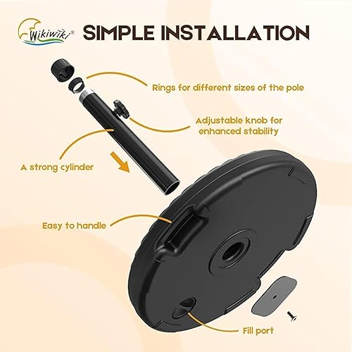 Miniatura 6 de wikiwiki - Base redonda para sombrilla de patio con peso de 80 libras, base redonda de plástico rellena de agua y arena (marrón oscuro)