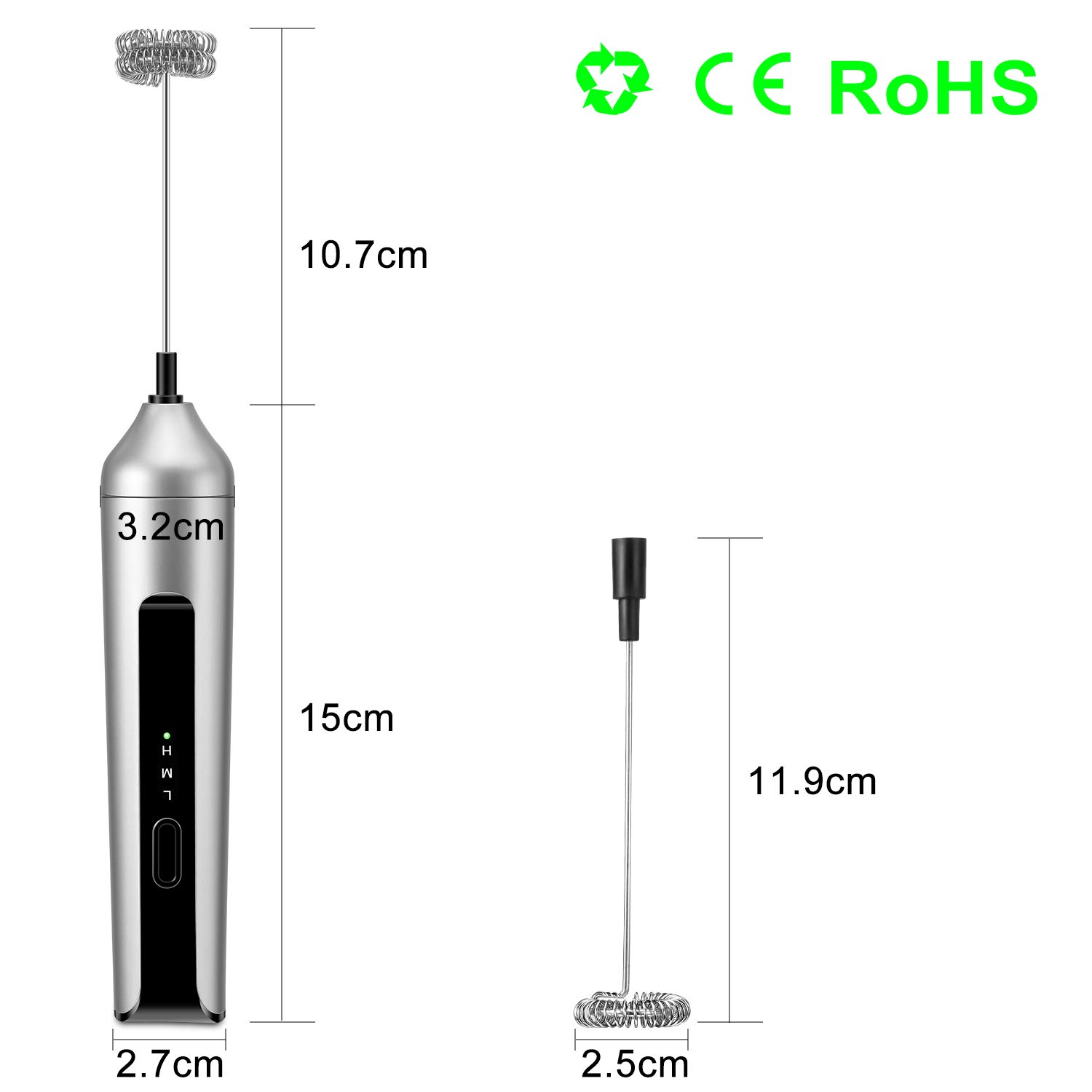 MOSUO Mousseur à Lait Électrique Rechargeable USB – Mini Batteur Inox 3 Têtes, 2 Vitesses, Pour Cappuccino, Latte, Cocktails, Milkshakes, Œufs