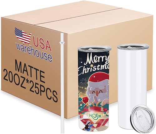 ZREGGUR Vasos de sublimación a granel de 20 onzas mate, paquete de 25 vasos de sublimación rectos de acero inoxidable con aislamiento de doble