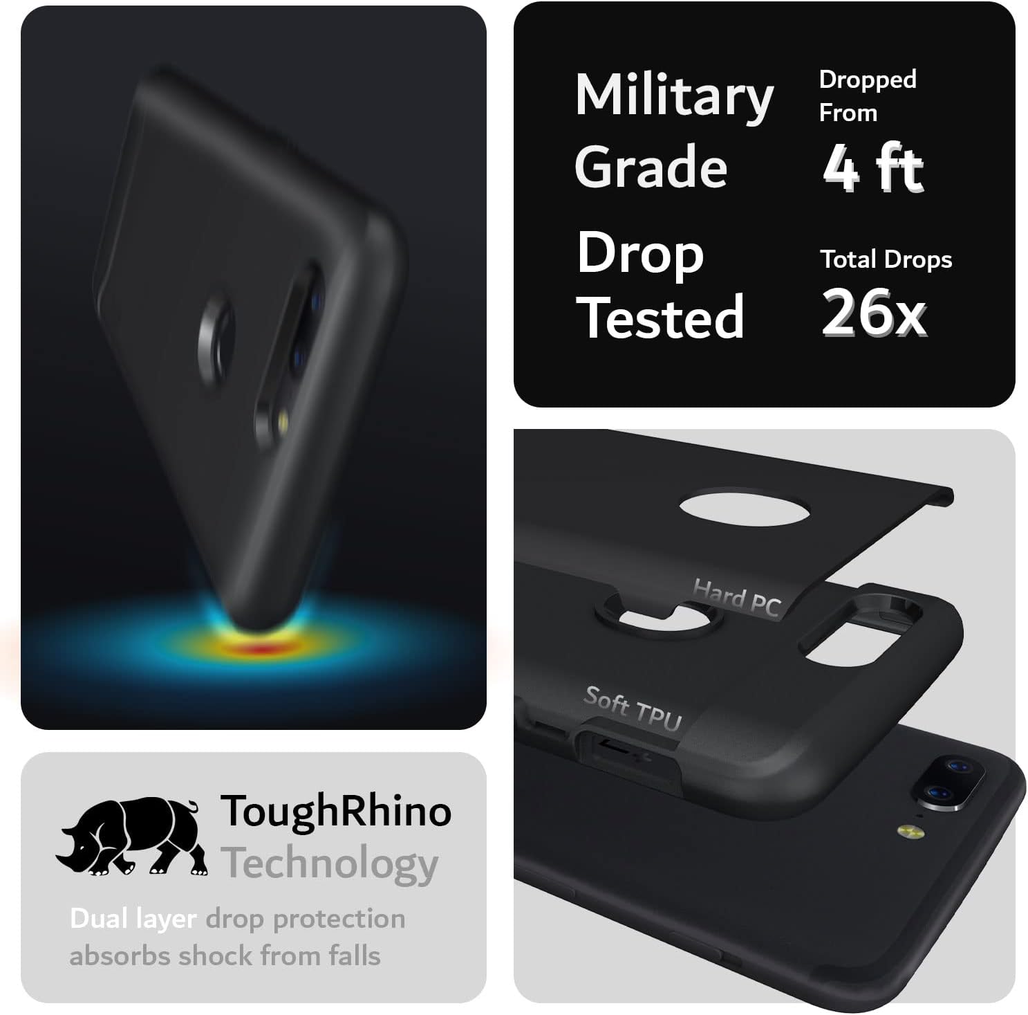 TUDIA DualShield Designed for OnePlus 5T Case, [Merge] Shockproof Heavy Duty Military Grade Dual Layer Slim Protective Case Cover - Matte Black