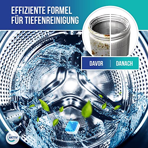 Aktiv 24x Waschmaschinenreiniger Tabs extra stark gegen Geruch & Kalk - Waschmaschinen Reiniger mit Formel für Tiefenreinigung - Waschmaschine Hygiene Reinigung 1 Jahres Vorrat