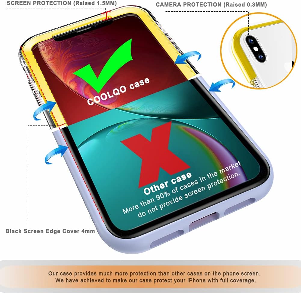 COOLQO Compatible for iPhone Xs Max Case 6.5 Inch, with [2 x Tempered Glass Screen Protector] Clear 360 Full Body Coverage Silicone Protective Shockproof for iPhone Xs Max Cases Phone Cover - Yellow