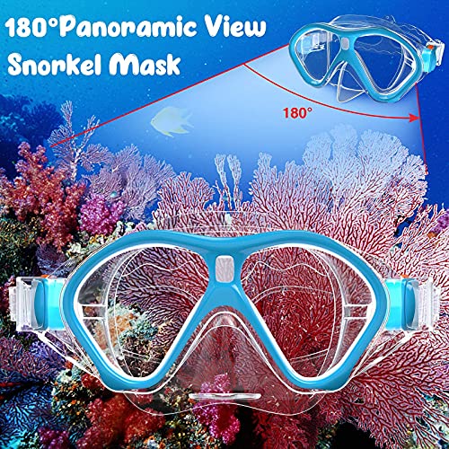 Tongtai Snorkeling Gear for Adults&Kids:Anti-Leak Snorkel Mask|Tempered Glass Diving Mask for Free Breathing|Anti-Fog Snorkel Set&180º Panoramic View for Swimming|Size for Adult,Kid,Youth& Children - Thumbnail 2