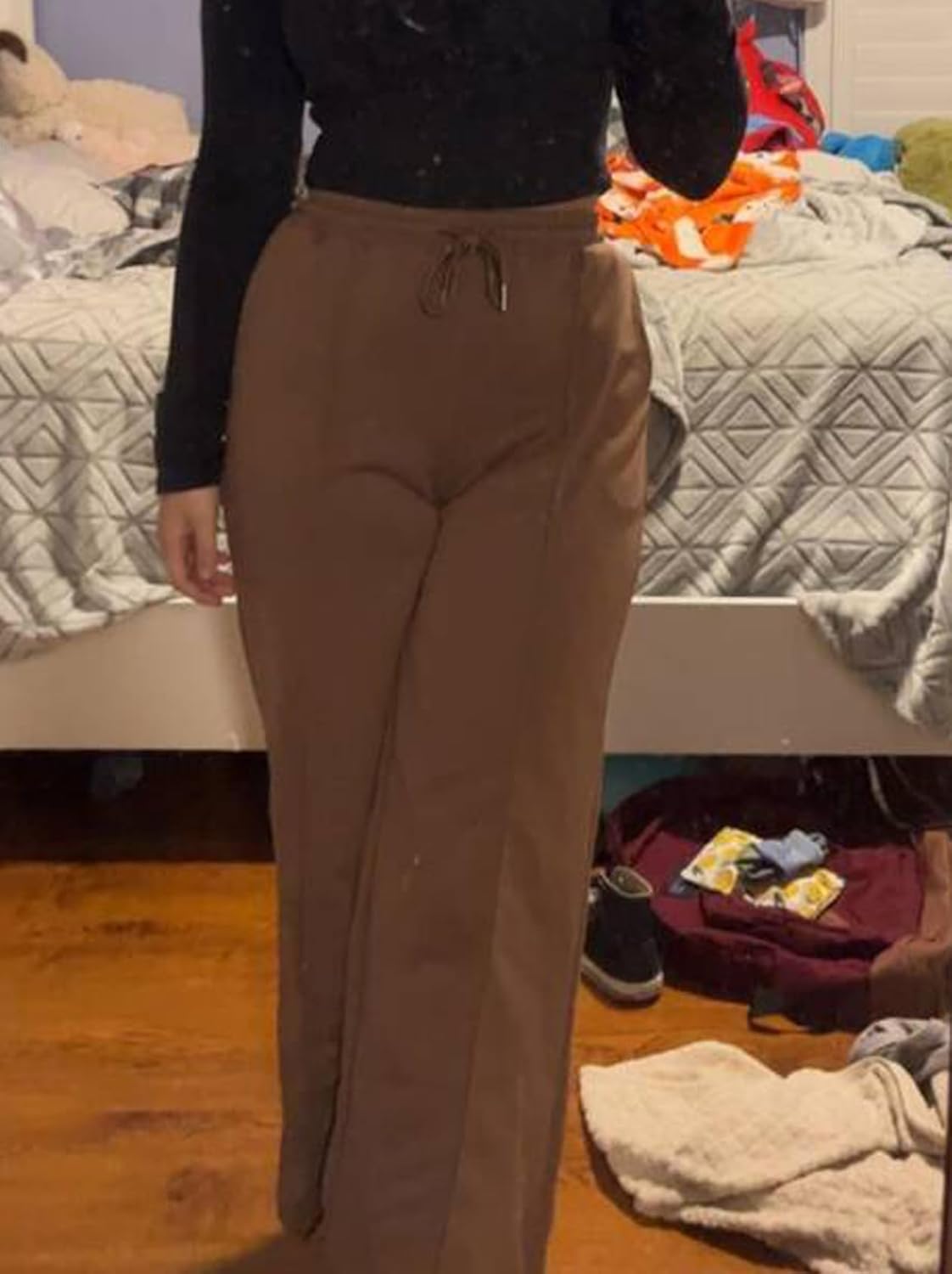 Women's Casual Pants Wide Leg Sweatpants High Waisted Fleece Drawstring Straight Lounge with Pockets - Image 5