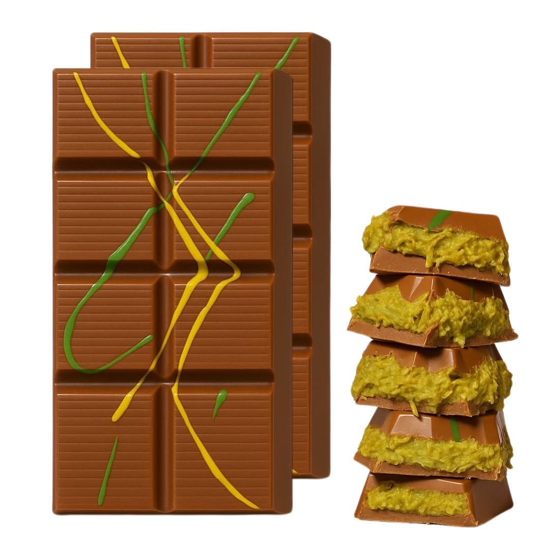 Dubai Chocolate Bar Pistachio Kunafa – Authentic UAE Import -200g Cream-Filled Luxury Treat, Viral Milk Chocolate with Kadayif Kataifi – Gourmet Gift Snack for Kids, Family & Friends (Pack of 2)