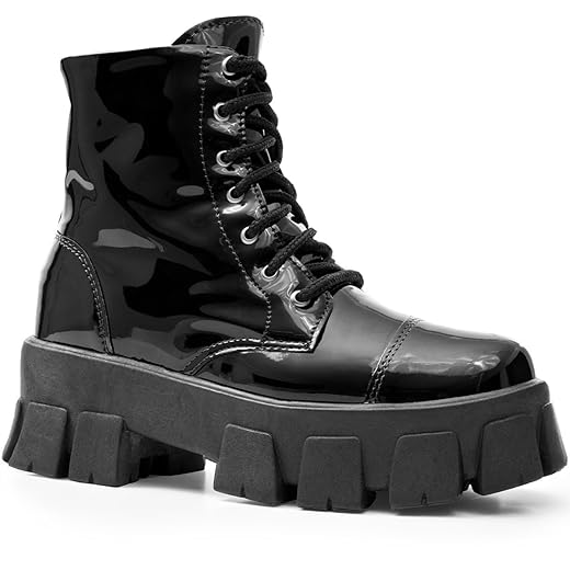 Coturno Tratorado Feminino Salto Grosso Moda Plataforma Bota