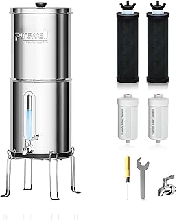 Purewell Sistema de agua de ultrafiltración gravitacional 8 niveles, certificado EU 98/37/CE, acero inoxidable 304, 4 elementos y soportes, reduce fluoruro y cloro