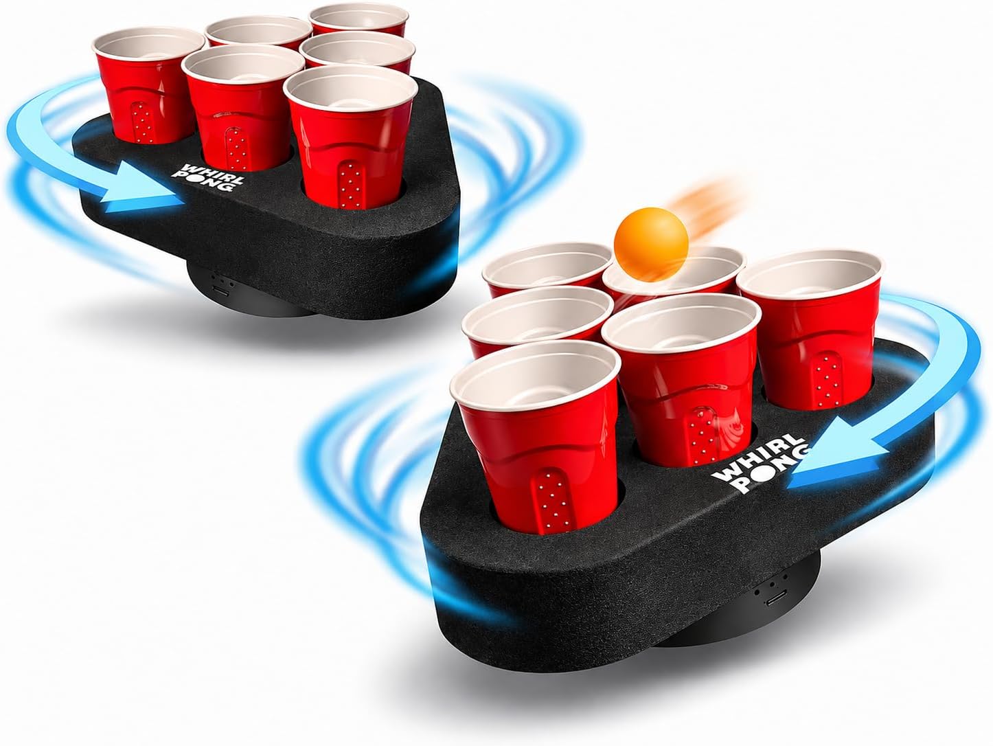 Whirl Pong Spinning Cup Pong Tailgate Game, USB Rechargeable, Set of 2