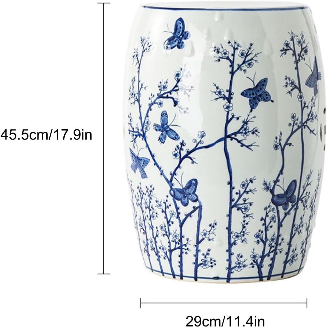 Modern Ceramic Decorative Garden Stool, Chinese-Style Drum Stool, Small Side Table for Indoor Outdoor, Outdoor Footstool, Chinese Style Change Shoes Bench