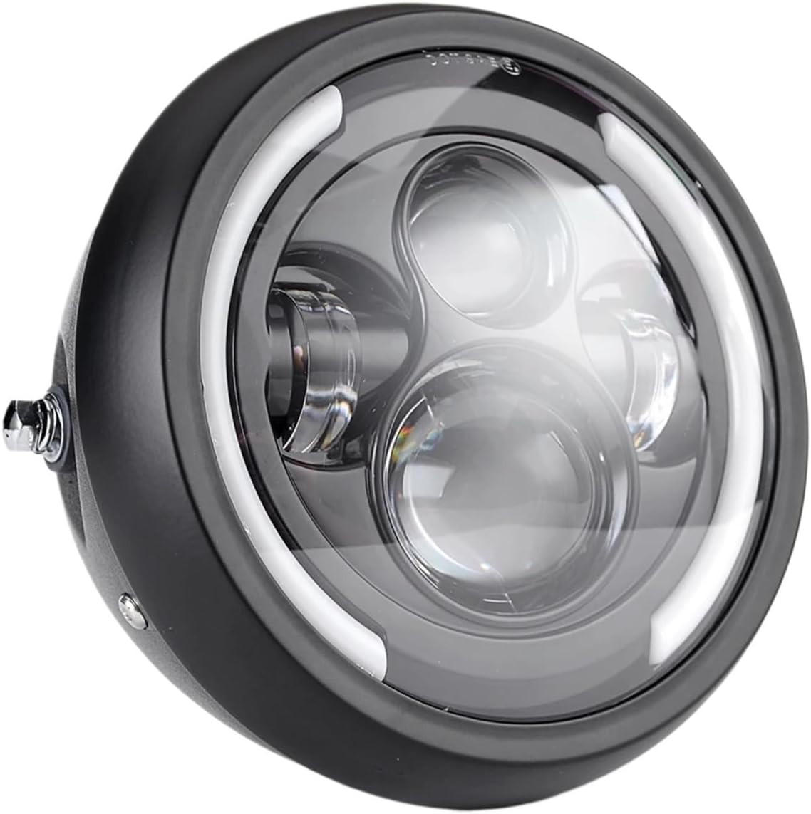 Round 7.5" LED Motorcycle Headlight Hi&Lo HeadLamp Bulb DRL with Angel Ring Compatible With Harle Sportster Cafe Racer Bobber(Model 1)