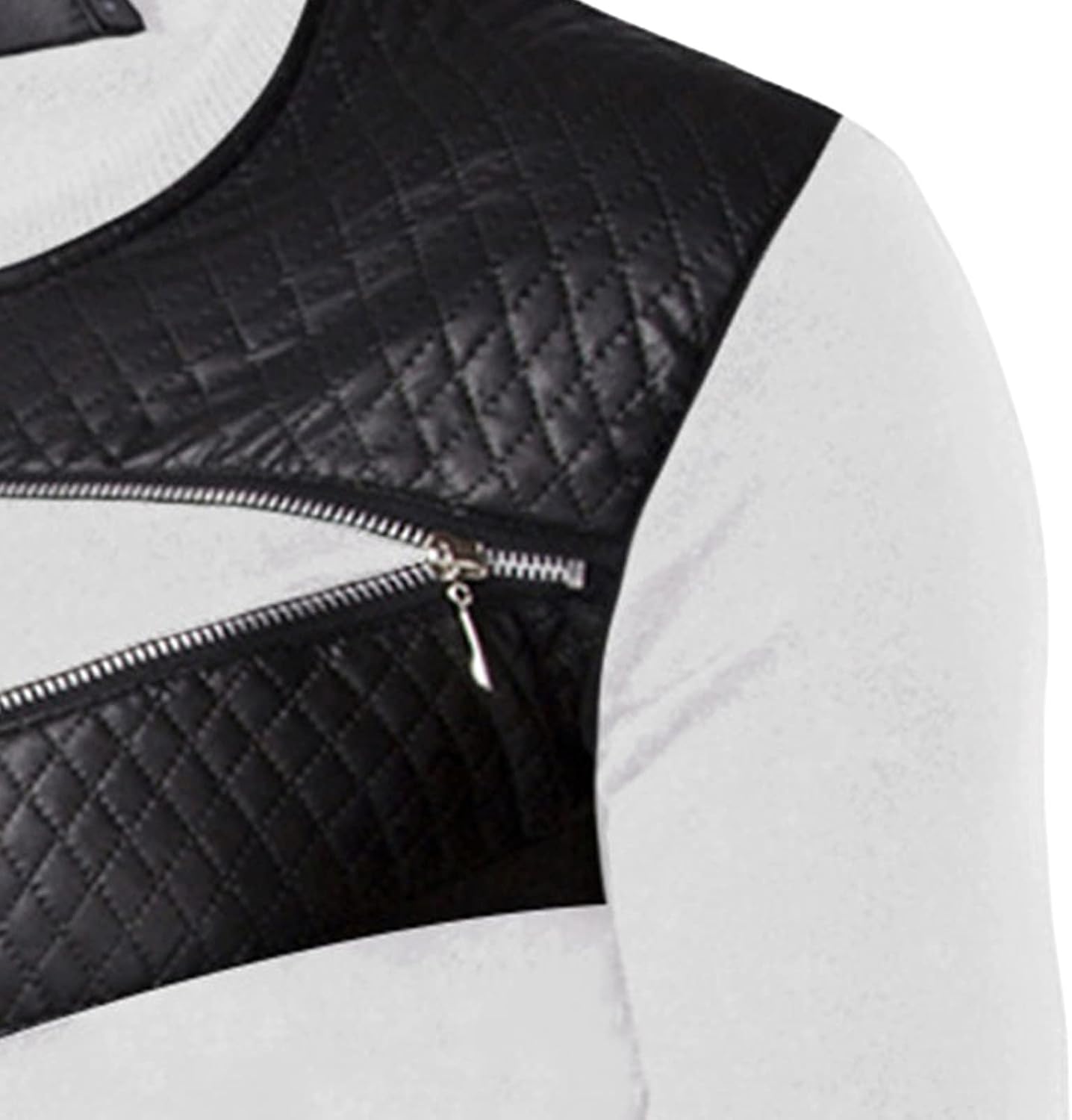 DGHM-JLMY Men's Casual Leather Patchwork Pullover Pu Faux Leather Zip-Up Patchwork Jackets Long Sleeve Hooded