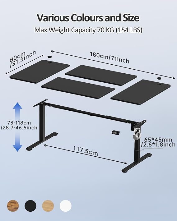 Devoko Electric Standing Desk 180x80 cm, Height Adjustable Desk Ergonomic Stand up Desk with 2 Memory Preset, Black