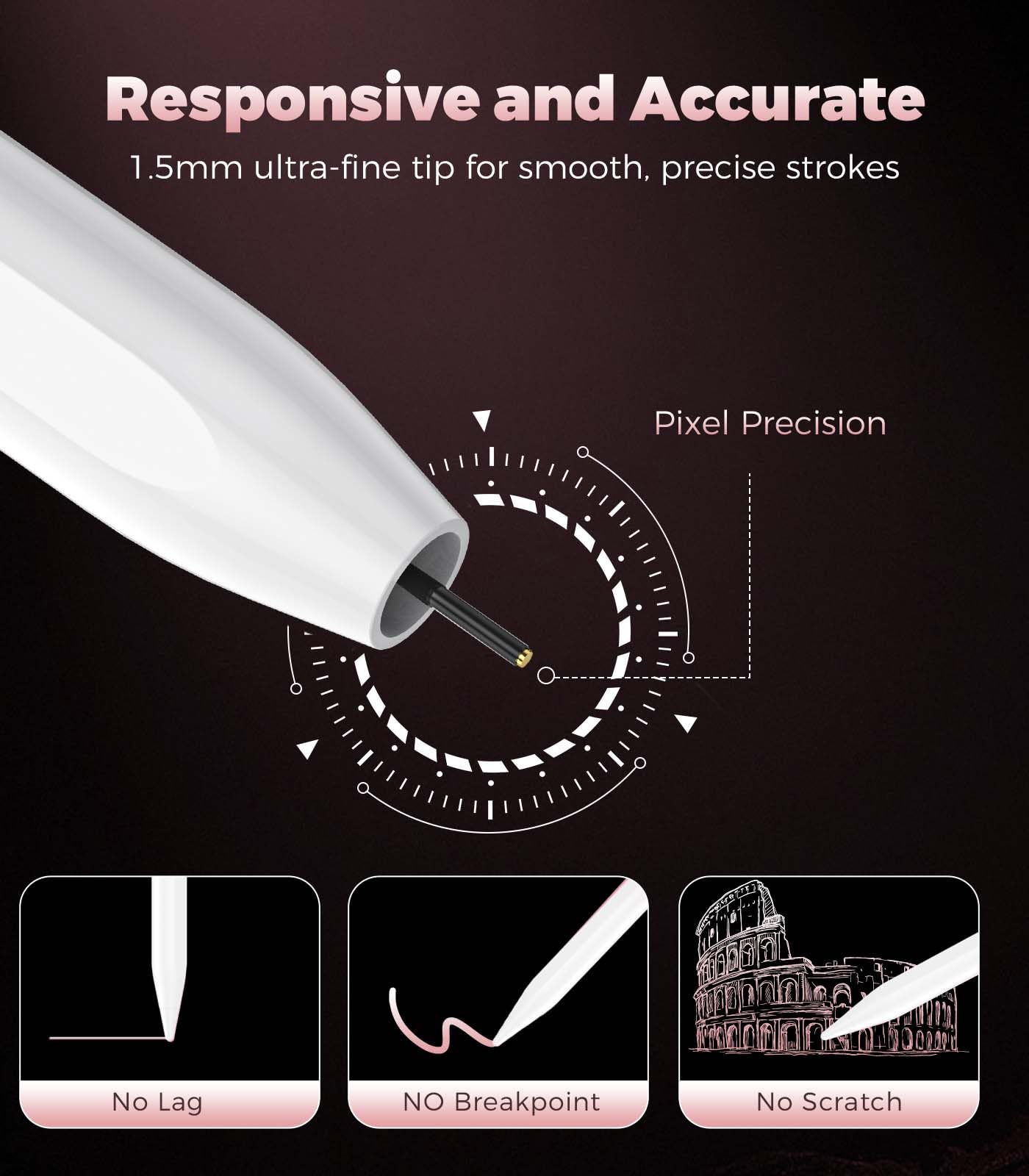 CMARS - Penna stilo universale per touchscreen, per tablet Apple iPad/iPhone/Samsung/Huawei/Xiaomi/Android e altri dispositivi, pennino ricaricabile per tablet con funzione magnetica, colore rosa