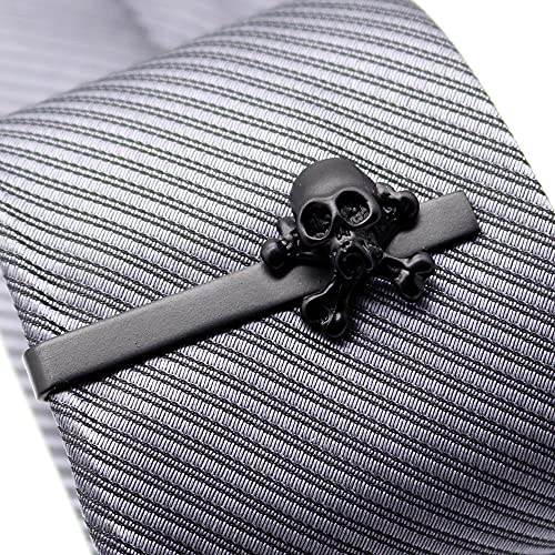 Skull Tie Clip for Men, Punk Tie Bar Clips, Cool Skeleton Necktie Claps, Gothic Black Stickpins, Pirate Necktie Bar for Wedding & Cosplay Halloween Theme Party, Black Cross Bone Gift for Groomsmen Grooms Best Men Boyfriend Husband - Love Each Other till Death3