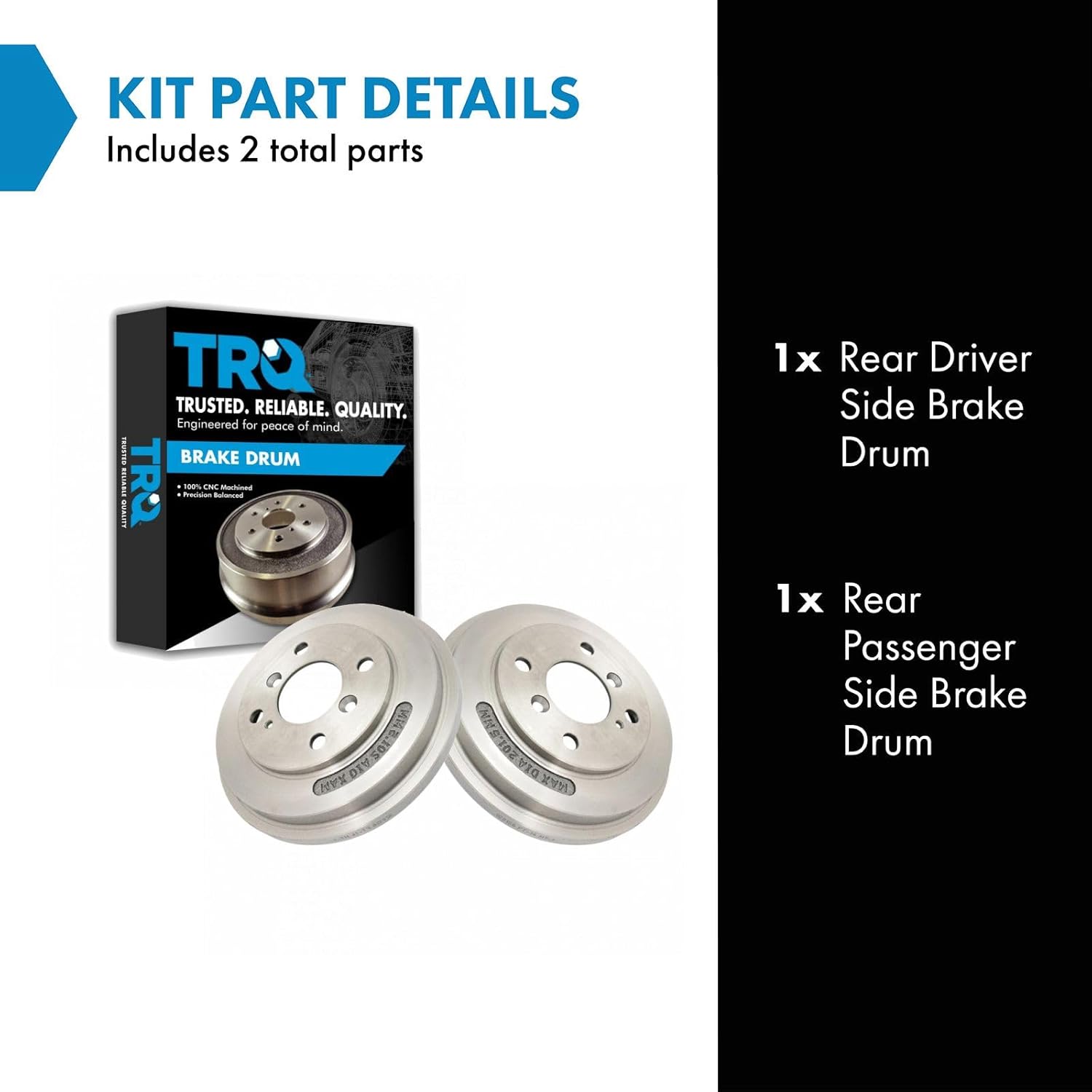 TRQ Rear Brake Drum LH RH Kit Pair Set of 2 for Ford Fiesta New