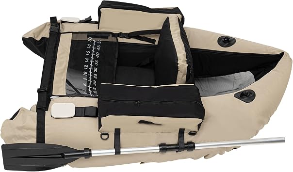 Inflatable Fishing Float Tube Portable Fishing Boat with Air Pump 286LBS Belly Boat U-Shaped Inflatable Boat with Adjustable Straps for Lakes Rivers Creeks 53.5x41.3 | US Stock Khaki