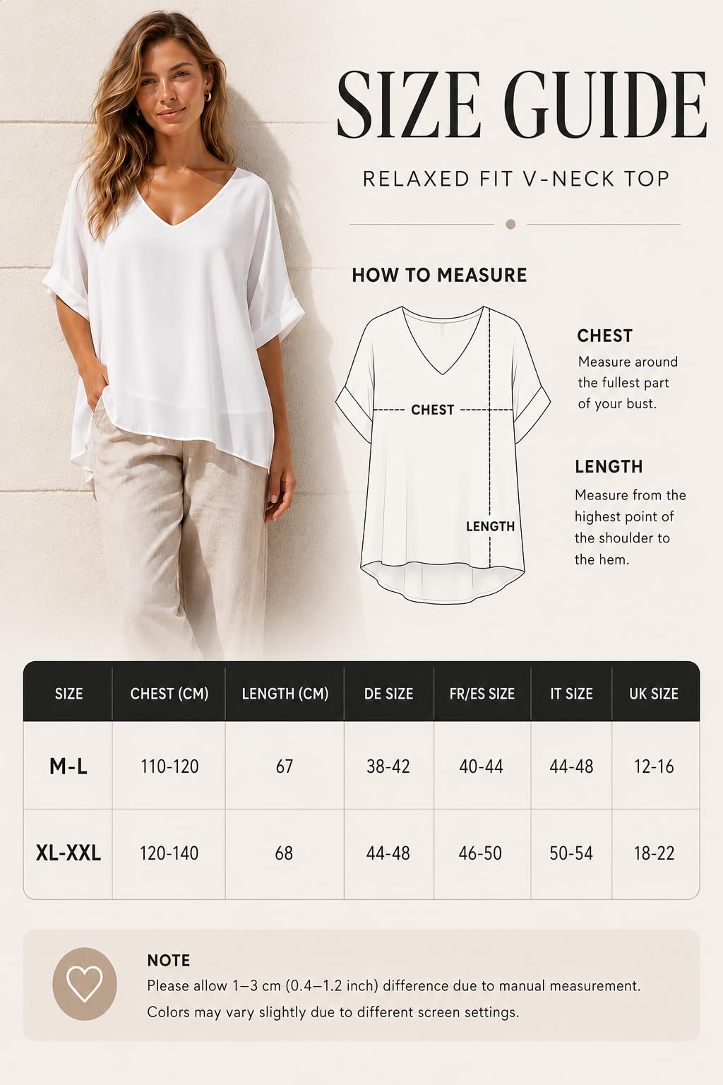 Van Der Rich ® - Blouse Ample en Voile Mousseline Col V Doublé Intérieur - Femme