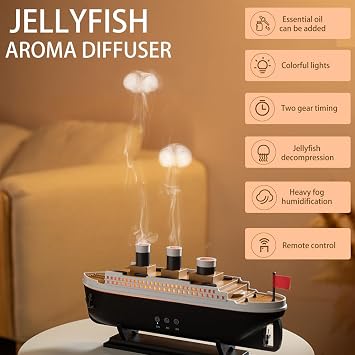 Essential Oil Diffuser, 250ml Ship Modelling Aromatherapy Ship Oil Diffuser Cool Mist Humidifier with Remote Control, Remote 2 Spray Mode Auto Shut-Off, 7 Color LED Light for Home Office(Black)