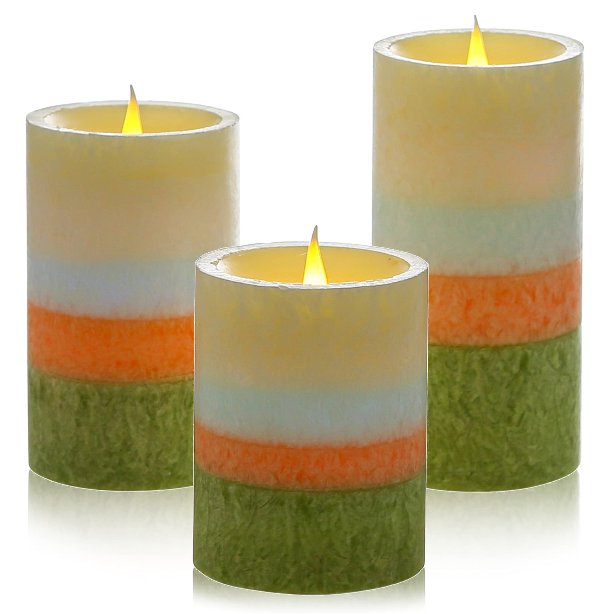 URBNLIVING Set of 3 Tall Coloured Flameless LED Flickering Wax Candle Light Gift Pillar