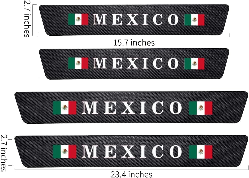 Miniatura 2 de Juego de 4 protectores de umbral de puerta de automóvil de fibra de carbono con bandera mexicana - Película adhesiva decorativa para protección