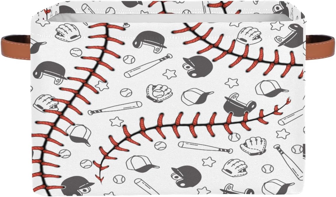 Baseball Storage Basket, Sports Theme Softball Large Storage Bins Box with Handles, Easter Gift Baskets Ideal for Baby Kids, Room Nursery Decor, Organizing Clothes, Toys, Books, Collapsible